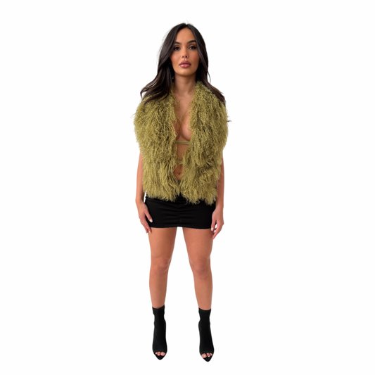 Mongolian Fur Halter Top Olive