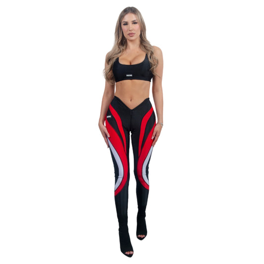 V Cut Red Leggings